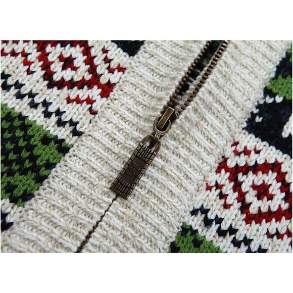 Men's Cardigan Sweaters Stand Collar Cable Thick Knitted Full Zip Sweater - Picture 5 of 7